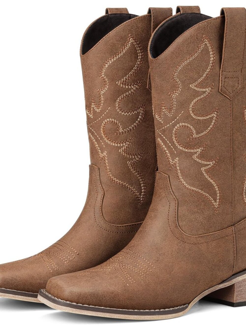 Cowboy Boots for Women Square Toe Wide Calf Mid Calf Cowgirl Boots